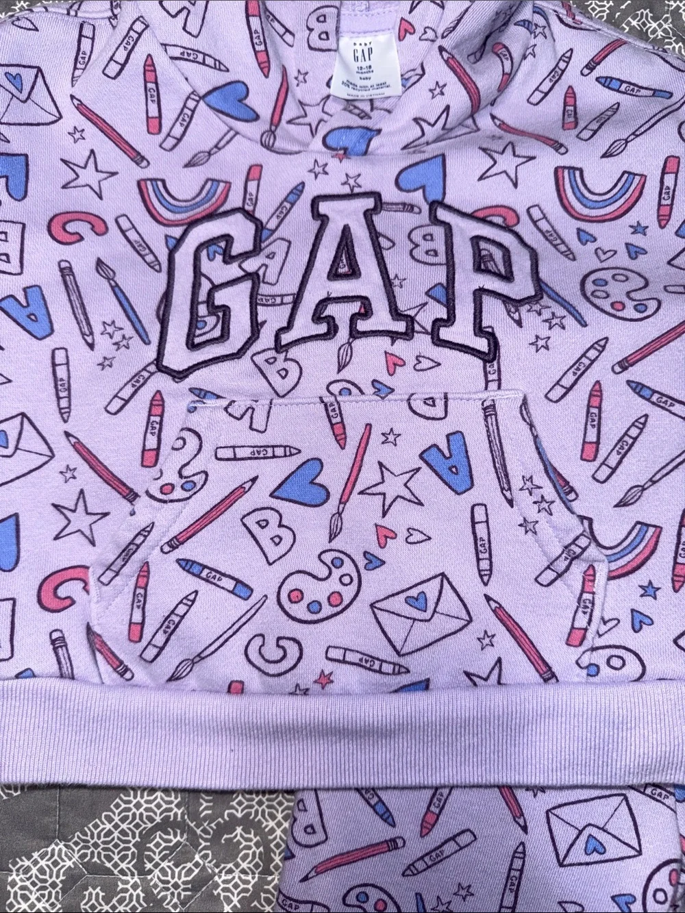 GAP Lavender Doodle Print Hooded matching Jogger Suit with Pink & Blue Accents
